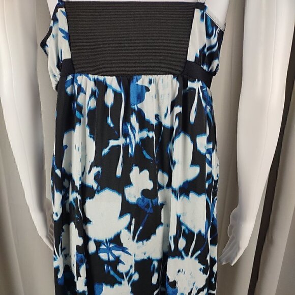 Vera Wang Spaghetti Strapped Emperor Cut Blue Print Elastic Back Dress Size M - Picture 4 of 11
